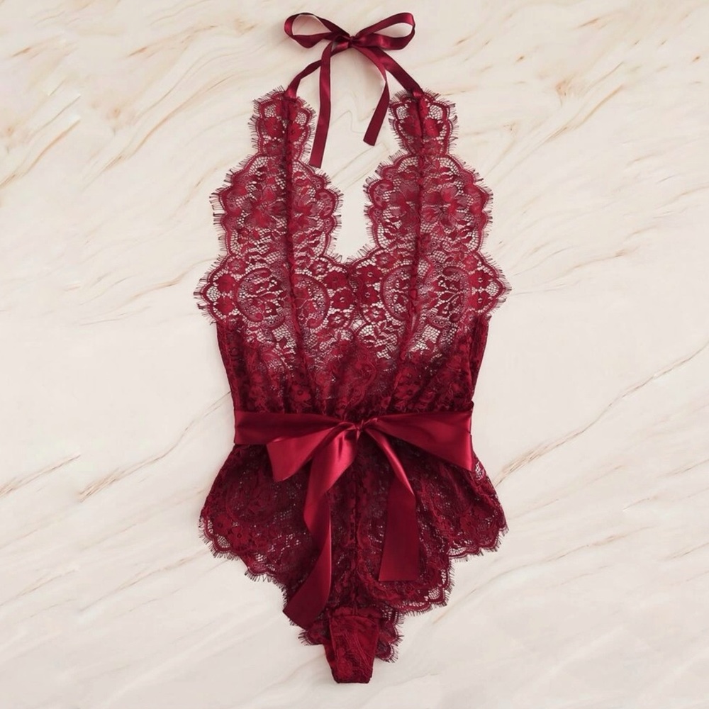 New Red Small Halter Teddy Lingerie - Picture 1 of 7